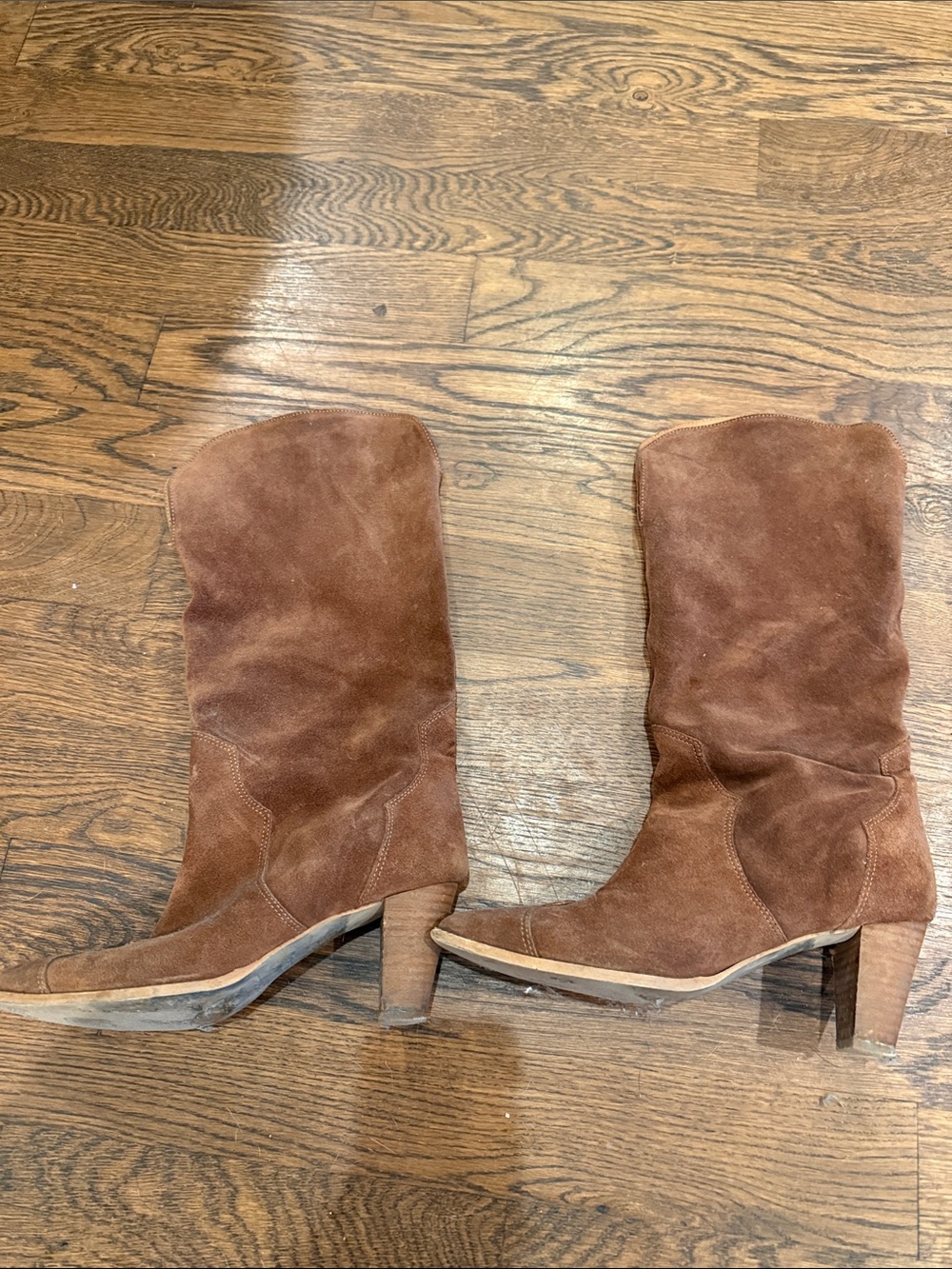Free People Brown Suede Mid-Calf Heeled Boots